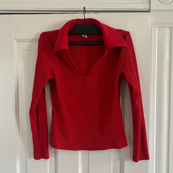 Collared V-Neck Ribbed Top - Picture 5 of 6